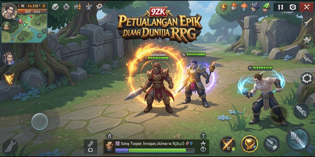 Screenshot utama 9ZK menampilkan aksi mendebarkan dalam dunia RPG yang kaya.