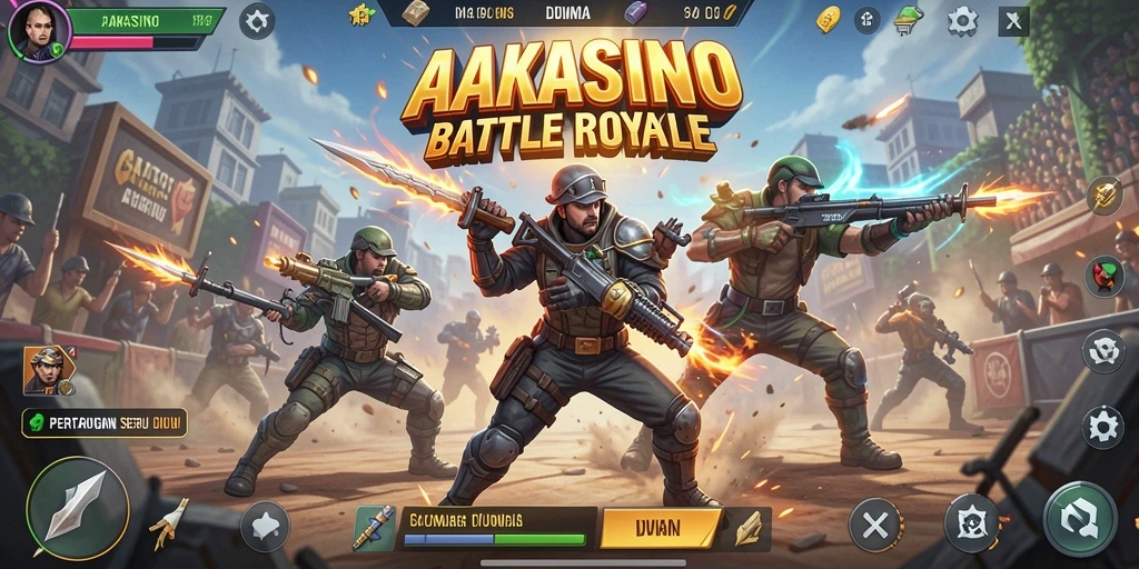 Tampilan utama AAKASINO yang menampilkan pertarungan Battle Royale yang seru.