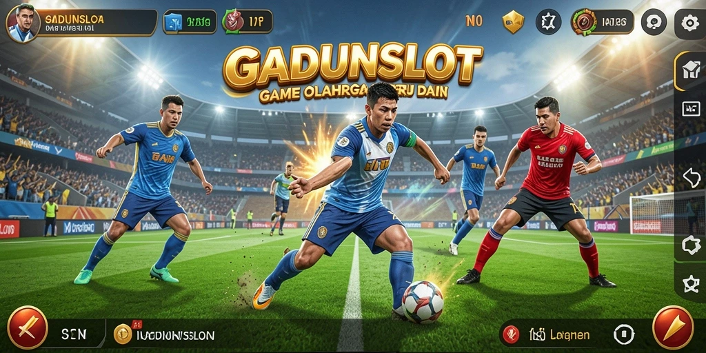 Screenshot GADUNSLOT menampilkan aksi olahraga yang mendebarkan.